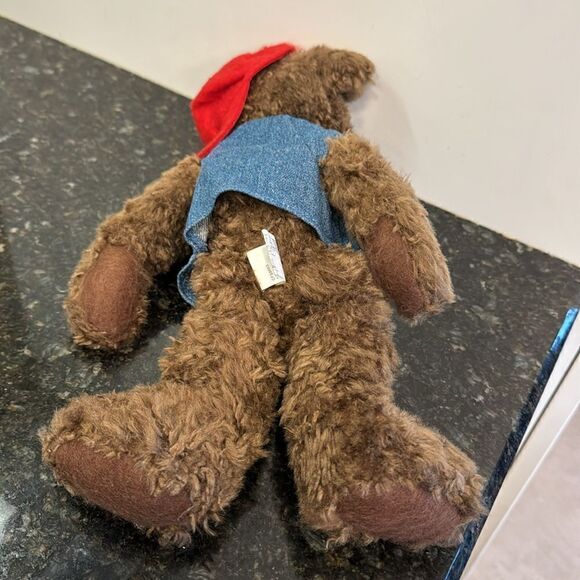 Hallmark First Snow “Buster” Denim Vest Red Hat Brown Bear Plush - Picture 6 of 8